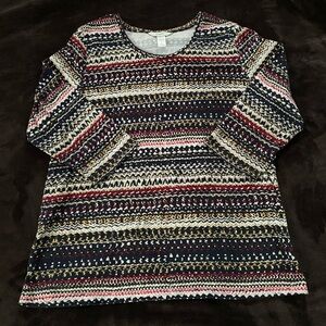 CJ Banks Women’s Multicolored Top with 3/4 Sleeves